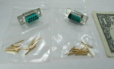 2 Positronic Mil Spec DSub Connectors DE-9, DB-9 Male, Gold Crimp Pins RD9M1000Z