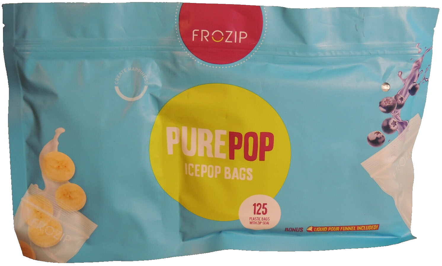 FROZIP Pure Pop Ice Pop Bags 125 Bags With Zip Seal 2"×8"