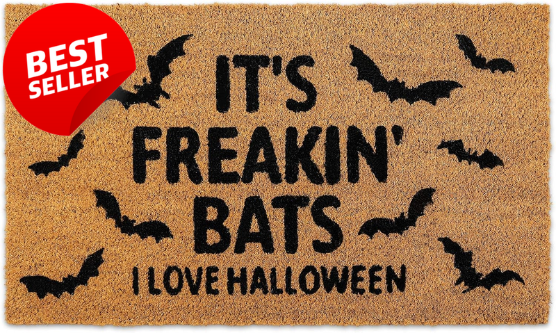 Halloween Coir Door Mat Freakin Bats I Love Non Slip Entry Rug 16.5x29 - US