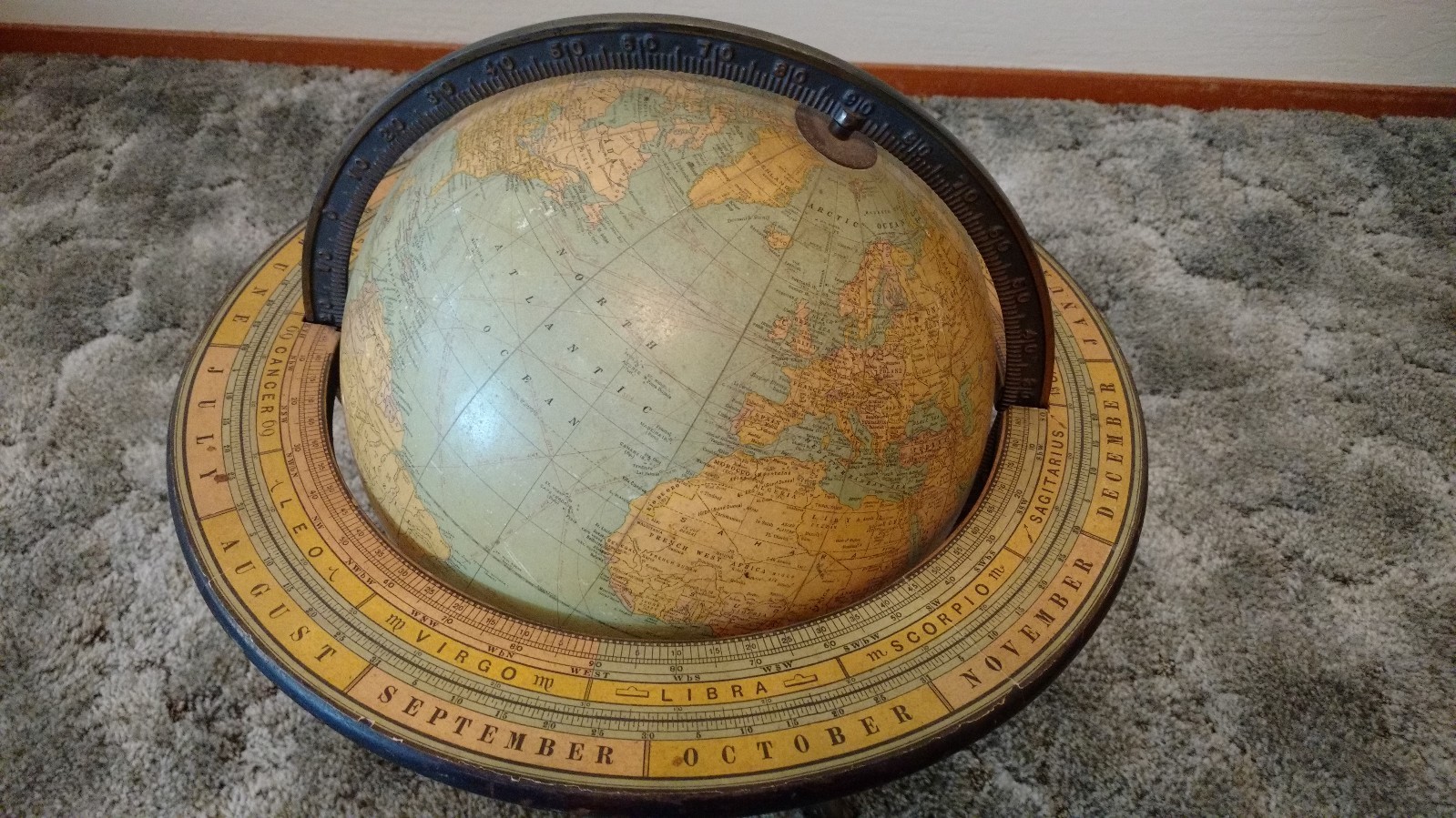 Antique Vintage Globe Rand McNally Brass Bronze Twelve In. 12