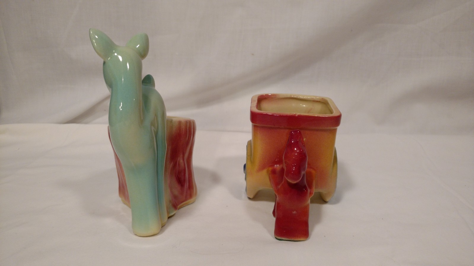 Lot of 2 Vintage Shawnee Planter Pots, Deer & Donkey, Both Small Pots, No Chips