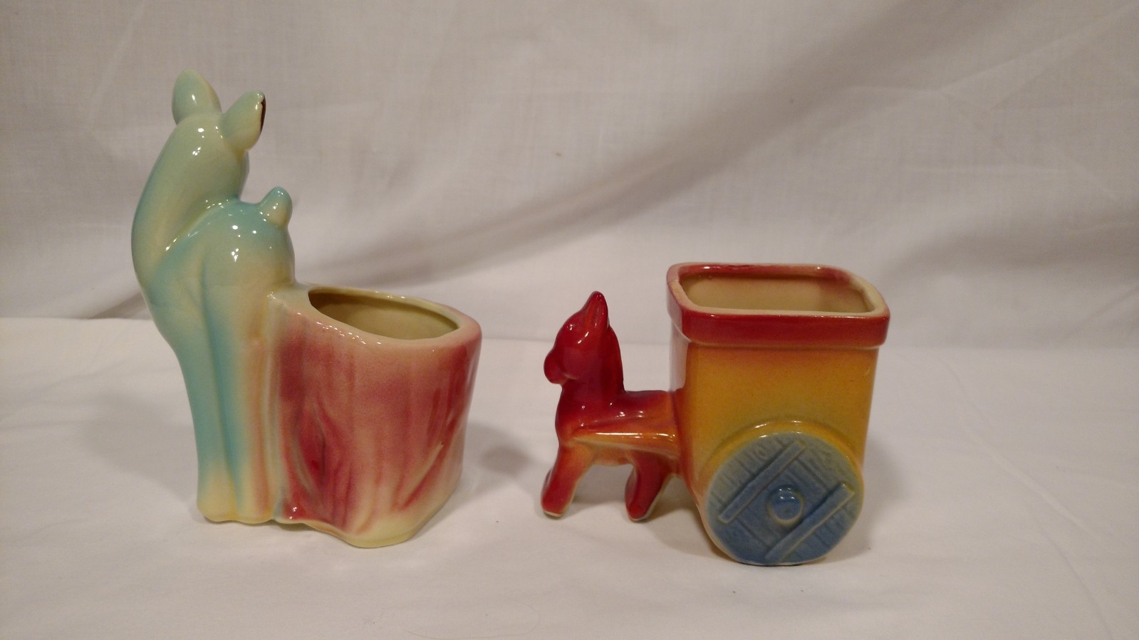Lot of 2 Vintage Shawnee Planter Pots, Deer & Donkey, Both Small Pots, No Chips