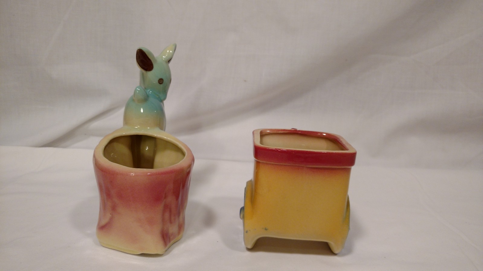 Lot of 2 Vintage Shawnee Planter Pots, Deer & Donkey, Both Small Pots, No Chips