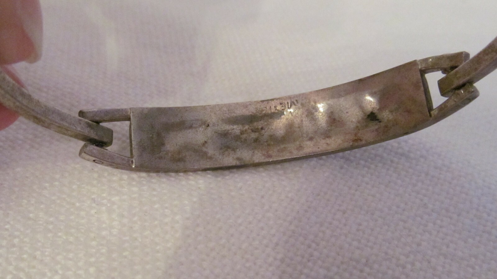 MEXICO ALPACA  SILVER TONE ABALONE INLAY BANGLE BRACELET/  6 1/4