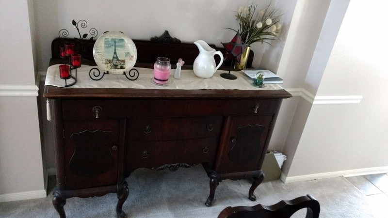 ANTIQUE ALL WOOD DINING ROOM BUFFET AND VANITY WITH MIRROR