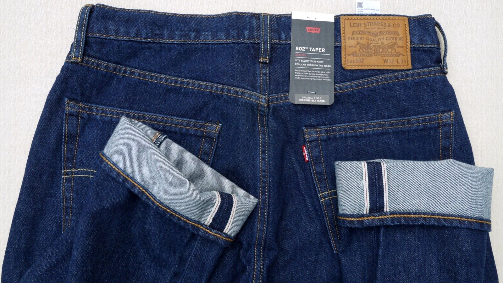 LEVIS 502 Taper Premium Big E Selvedge Stretch Jeans Blue LEVIS 502 Taper Premium Big E Selvedge Stretch Jeans Blue
