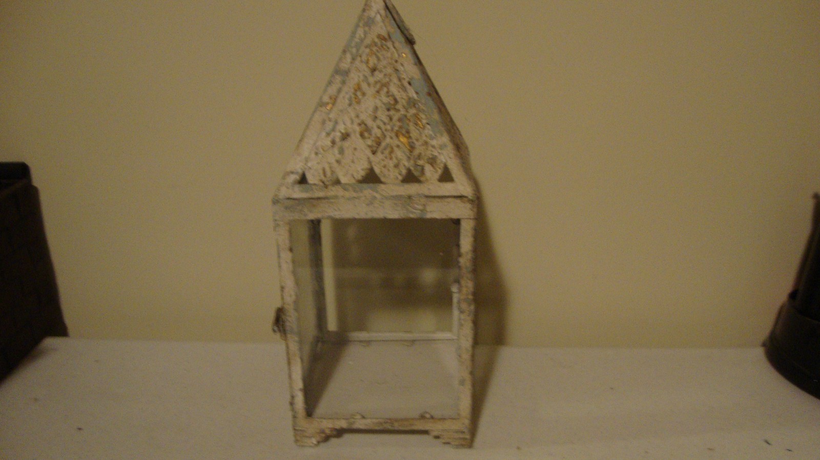 SALE /Country new Tiffany distressed tin /glass square candle Lantern