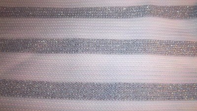 Vintage TREVIRA Knit Fabric Silver Metallic & White Stripe Polyester 32