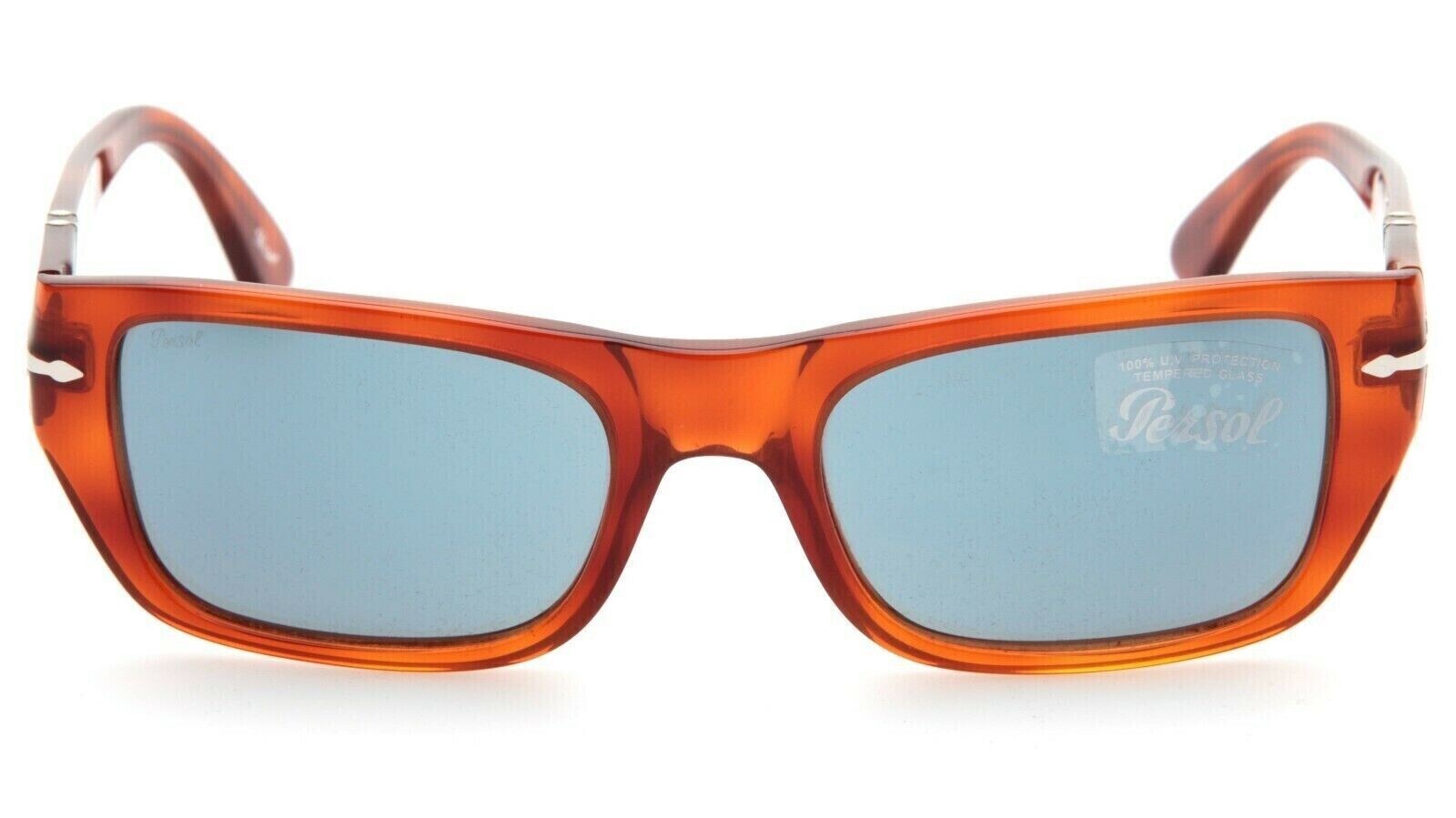 Pre-owned Persol Rectangle Terra Di Siena Crystal Light Blue Sunglasses Po3268s 96/56 In Crystal Light Blue Non Polarized Mineral Glass