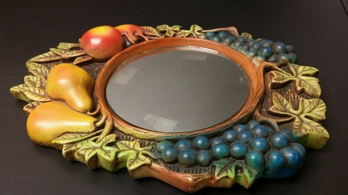 vTg 1968 Miller Studio Chalk Ware Color Mixed Fruit Apples Grapes Pears Leaves