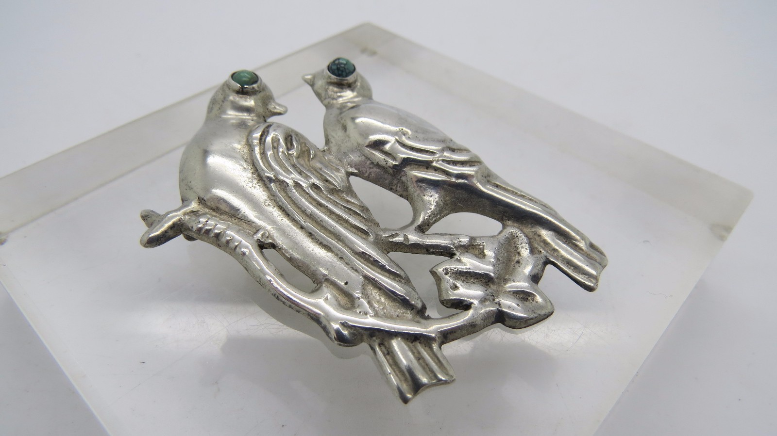 Vintage 925 Sterling Silver Mexico Love Bird Turquoise Eye Pin/Brooch    U1692