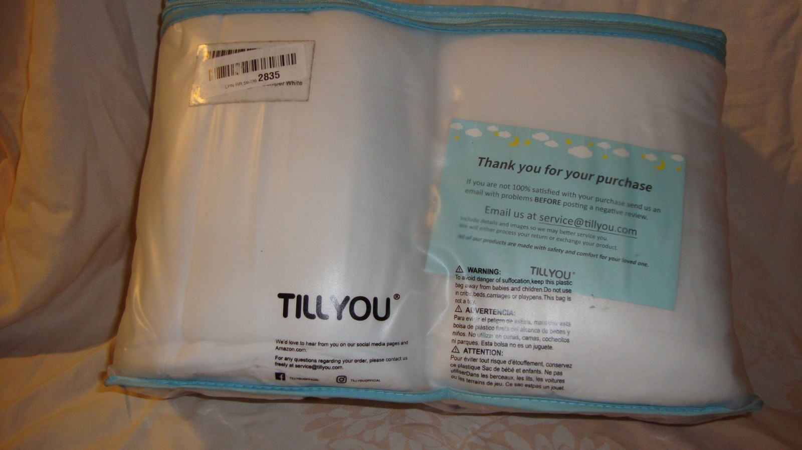 TILLYOU Deluxe 4 Piece Crib Bumper, White