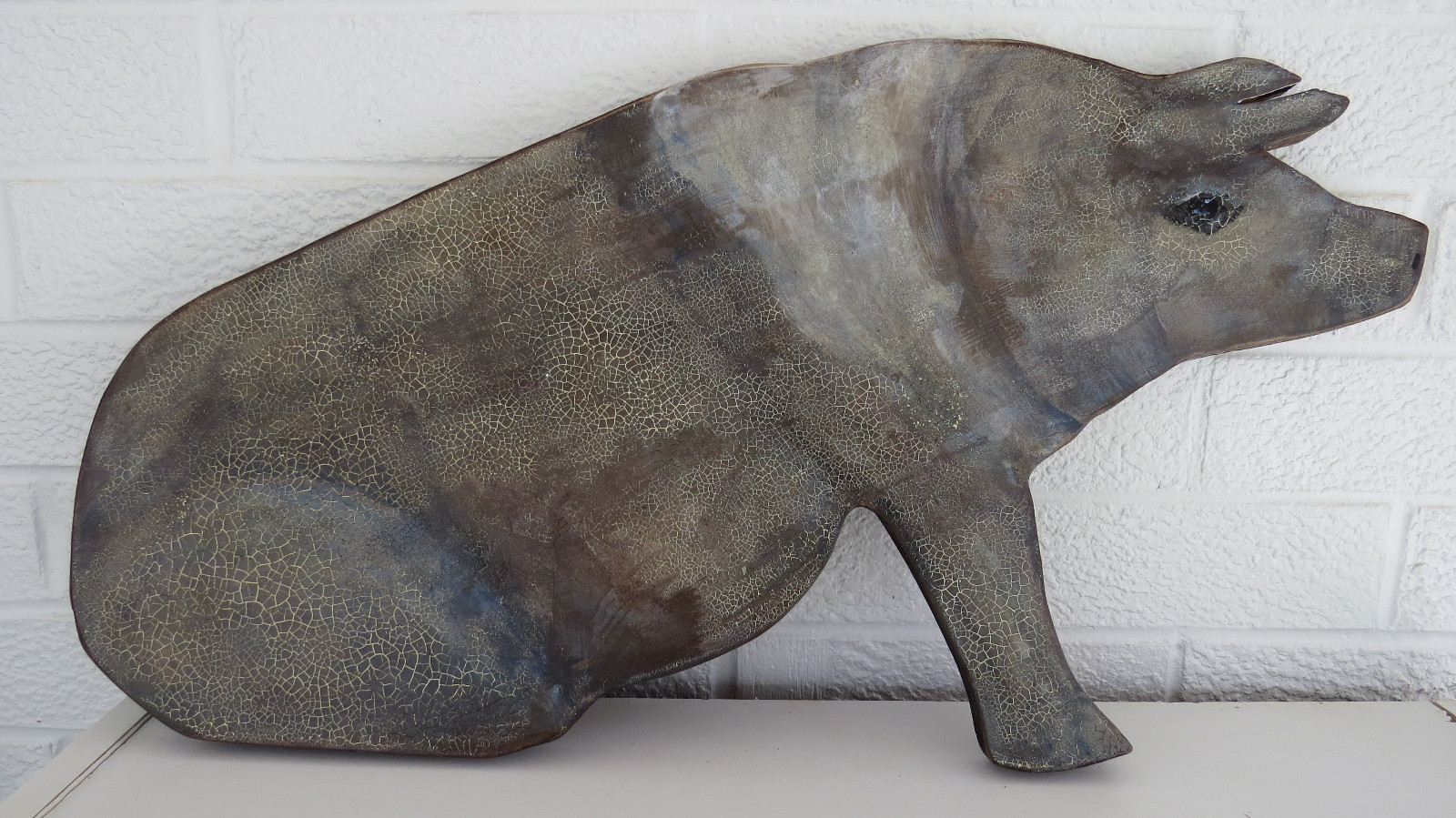 Large PIG Plaque Wooden Hand Painted Signed Farm Animal   21