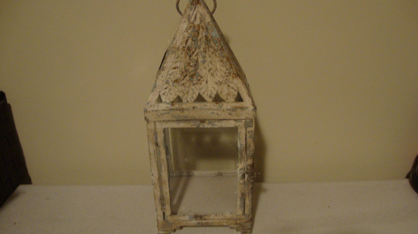 SALE /Country new Tiffany distressed tin /glass square candle Lantern