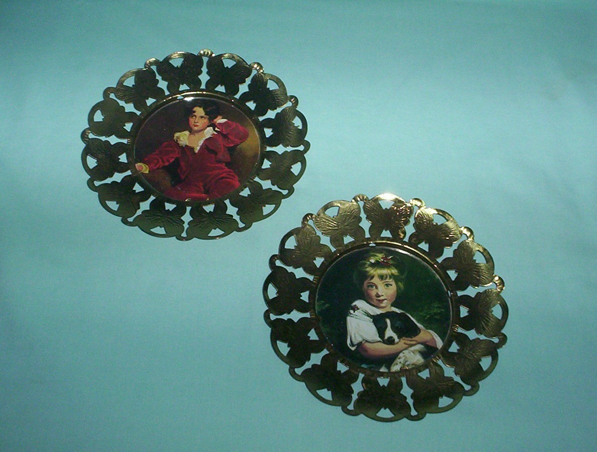 4 Brass Butterfly Frames Victorian Art Blue Boy Pinkie The Red Boy Miss Bowles