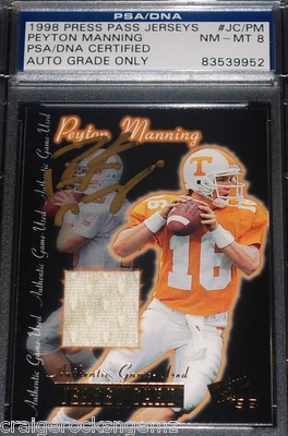 Peyton Manning Unterzeichnet 1998 Presse Pass Spiel Trikot Auto RC Steiner PSA /