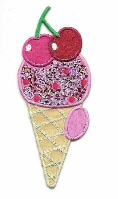 1 7/8'' x 4'' Pink Red Cherry Ice Cream Cone Sew On Patch