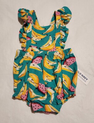 NWT Old Navy Banana Watermelon Print Bubble Short Romper Baby Girl