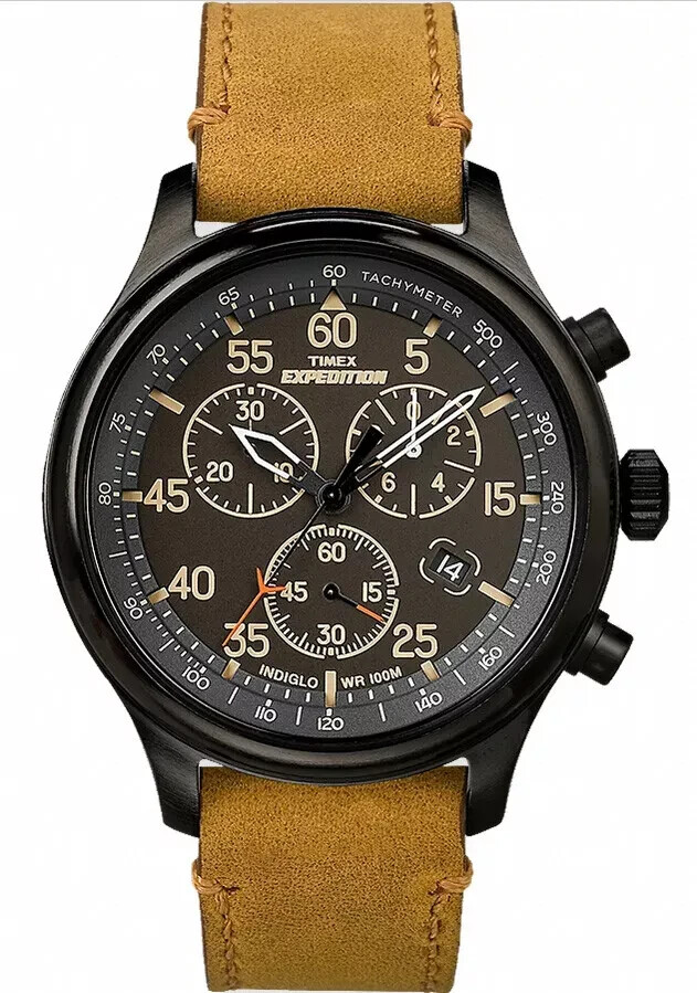 Timex TW4B12300, Мужские экспедиционные кожаные часы Indiglo, Хронограф, Дата