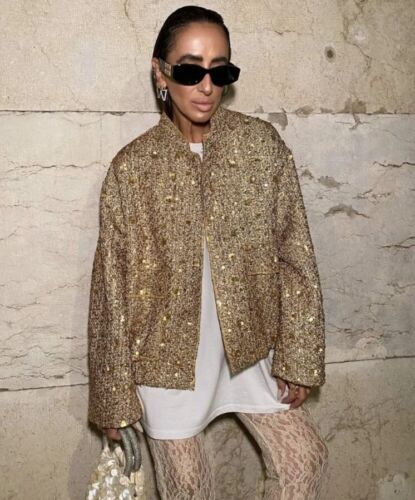 ZARA ZW COLLECTION Sz L SEQUIN JACKET GOLD ROUND NECK NEW ZARA ZW COLLECTION Sz L SEQUIN JACKET GOLD ROUND NECK NEW