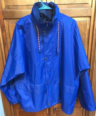 Helly Hansen Men M Windbreaker Jacket Concealed Hood Hooded Royal Blue