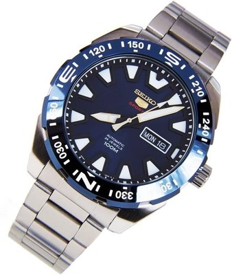 Pre-owned Seiko 5 Sports Srp747 Men's Automatic Watch Analog Stainless Steel Blue Dial 45m