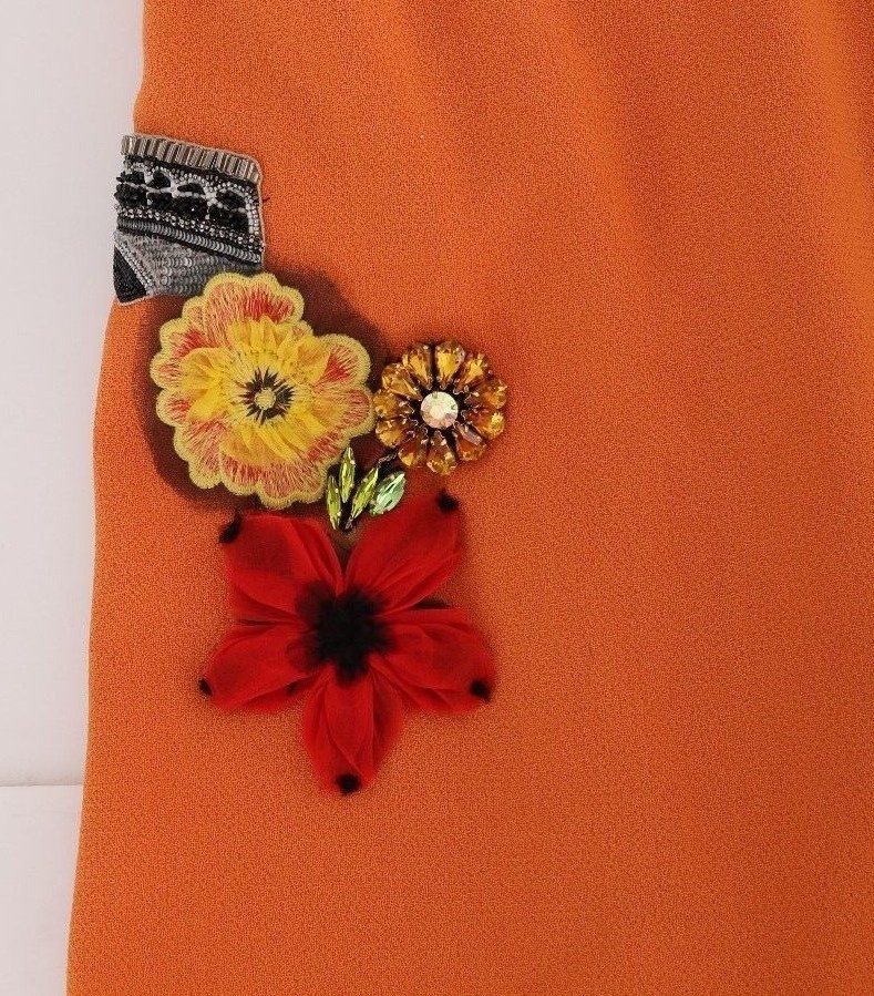 Pre-owned Dolce & Gabbana Skirt Orange Wool Crystal Sequin Appliques It36/us2/xs Rrp $4800