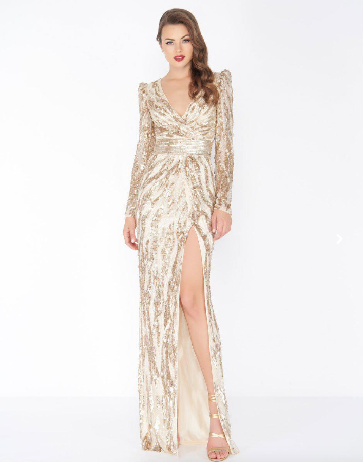【Mac Duggal】 メタリック 美ライン★ ロングドレス Silver Beaded Embellished One Shoulder A Line Gown - Mac Duggal