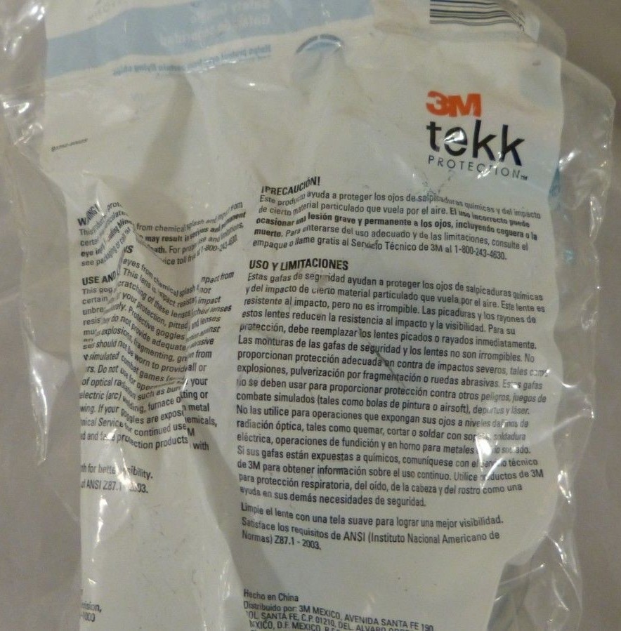 Lot of 9 3M TEKK Protection Chemical Splash Impact Goggles 91252