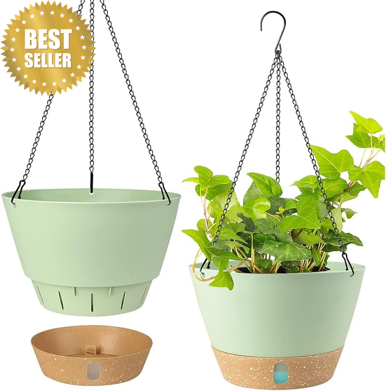 2Pcs 10 Inch Hanging Planter Thickened Flower Pot with Visible Water Level Tray