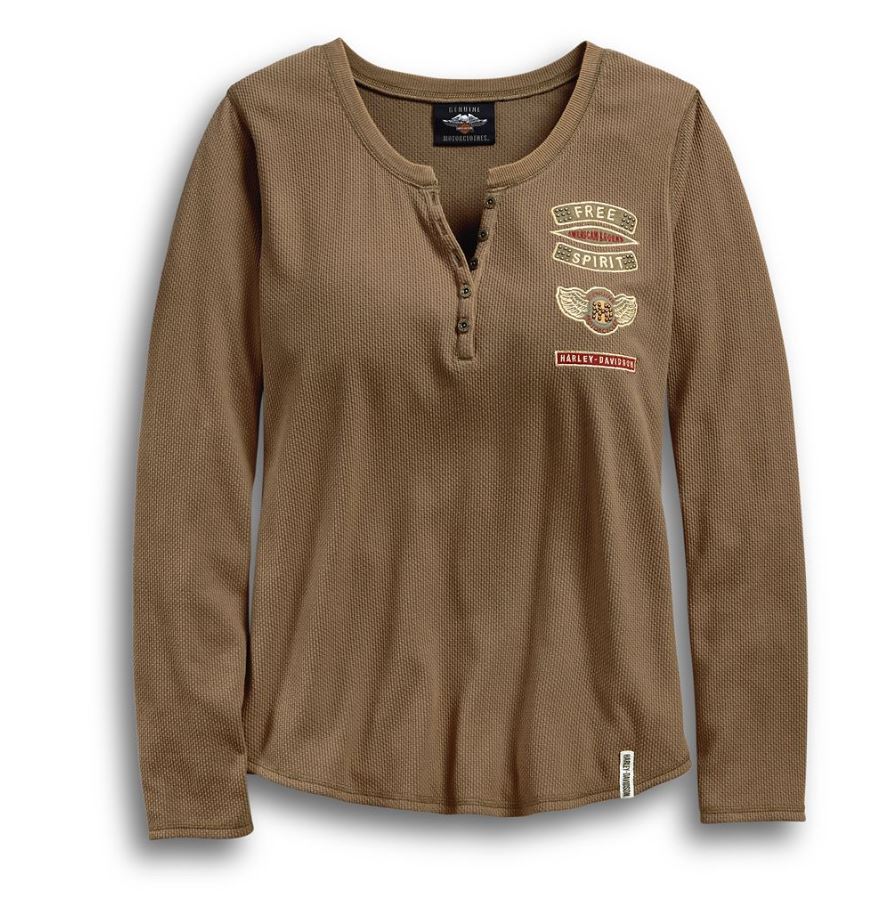 Genuine Harley Davidson Women/'s Winged H-D Henley Long Sleeve Top