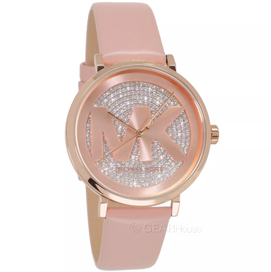 Pre-owned Michael Kors Mk2957 Rose Gold Dial Pink Blush Leather Strap Womens Watch