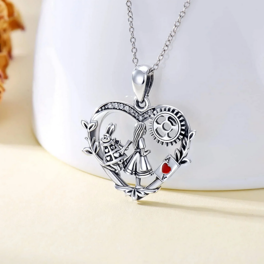 Heart Alice In Wonderland Love Jewelry Silvery Pendant Necklace
