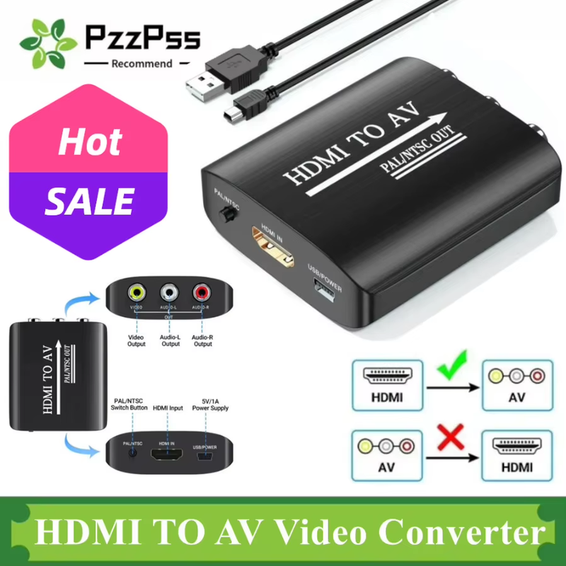 HDMI-compatible To AV RCA CVSB L/R Video 1080P Scaler Adapter Converter Box HD V