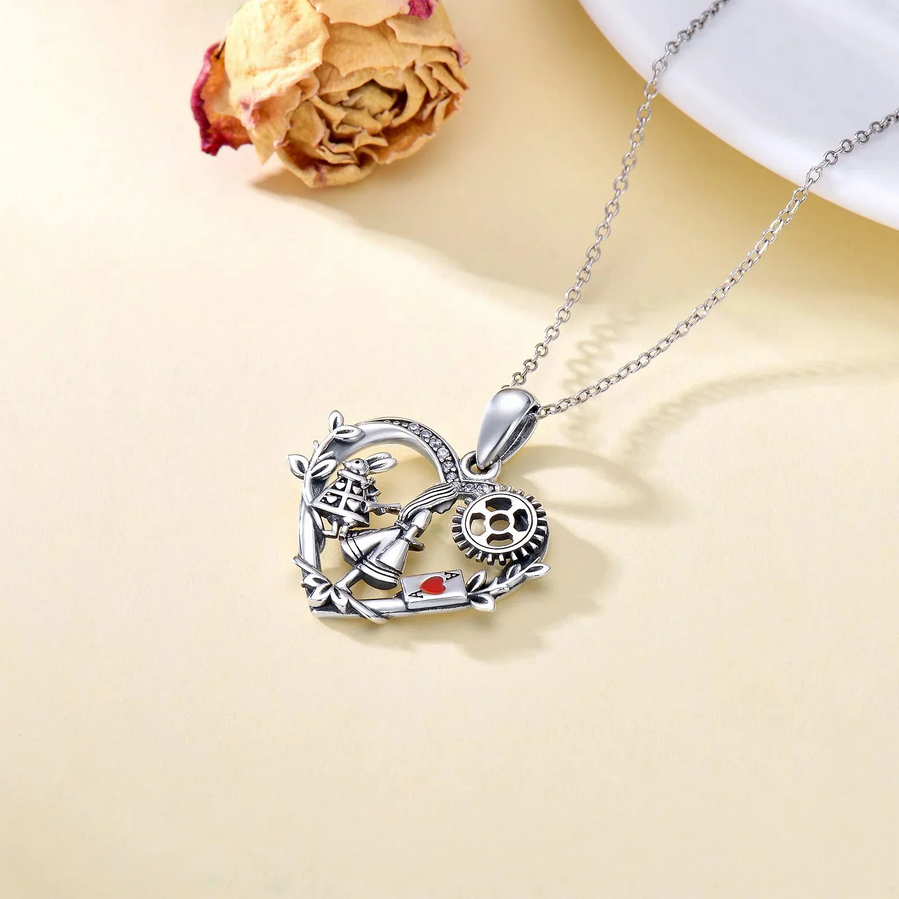 Heart Alice In Wonderland Love Jewelry Silvery Pendant Necklace