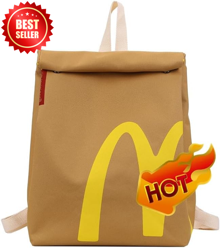 Funny Paper Bag Design Backpack Canvas Large Capacity Retro Cute Unique US