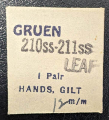 1 Pr / Set Of NOS Gruen 210ss-211ss Gilt/Gold Tone LEAF Style Watch Hands 12mm