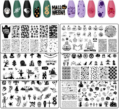 Hying 6Pcs Halloween Nail Art Stamping Plates for Women Nail Art, Stainless Stee