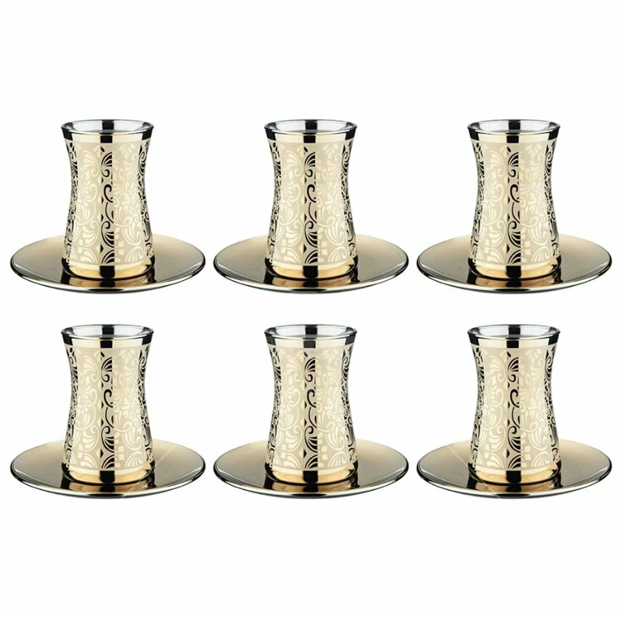 Of 6 Turkish Tea Cups And Saucers 5.4 Fl Oz Each, Glass Armudu
