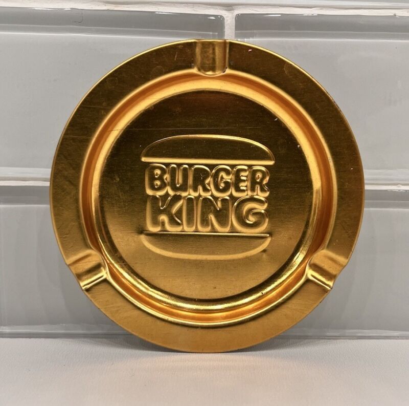 Vintage BURGER KING Ash Tray Gold Tin Metal Fast Food Advertising