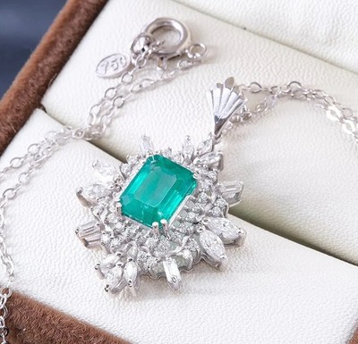 Damen Anhänger mit Kette Brillant Diamanten Smaragd echtes750 Weißgold 18K,Neu(