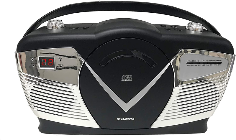 Retro Style Portable CD Boombox with AM/FM Radio- Top Loading CD - Aux-In Jack -