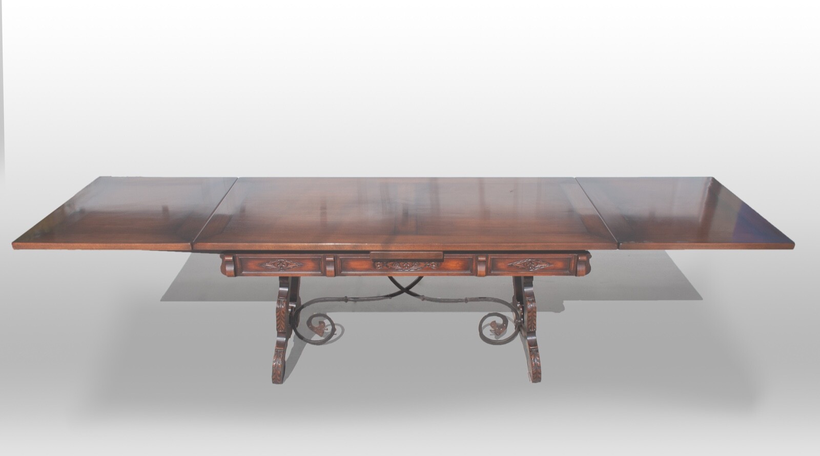 Vintage Spanish Trestle Table with Built-in Leaves