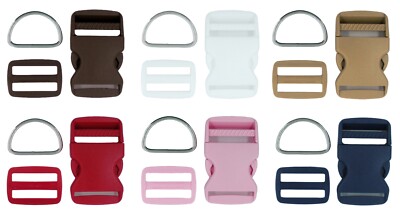 1.5'' Colored Dog Collar HARDWARE KITS 6 color ASSORTMENT buckle-slide-D ring
