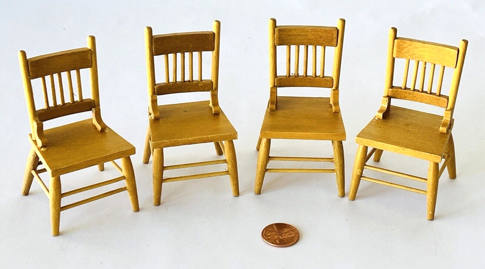 4 Dollhouse Miniature 1:12 Natural Wood Spindle Back Chairs 3....