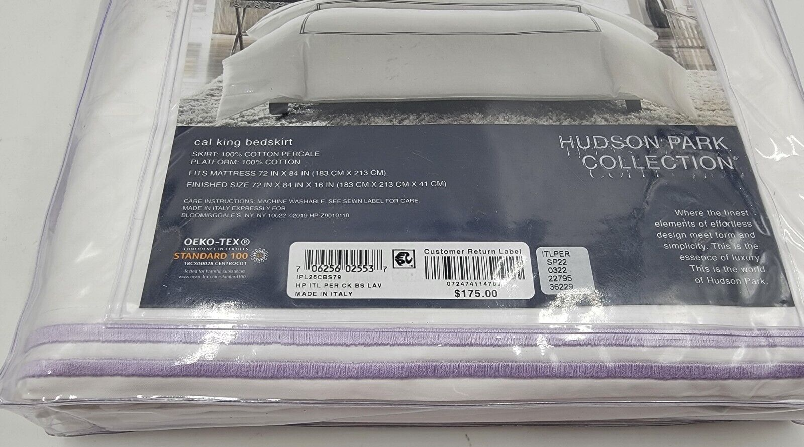 Hudson Park Italian Percale California King Bedskirt 72 x 84 x 16in Lavender~ - Picture 9 of 10