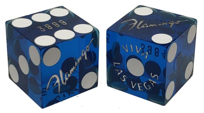 Flamingo Las Vegas Casino 19mm Craps Dice Blue Polished Mixed Serial Numbers