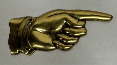 Vtg Solid Brass Hand Pointing Finger Wall Plaque Decoration Toilet Bathroom Sign
