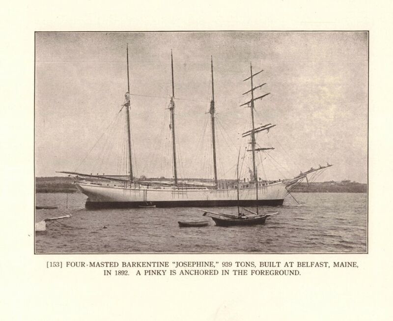 1922 Lithograph Nautical Four-Masted Barkentine :Josephine" Belfast 2R1-61