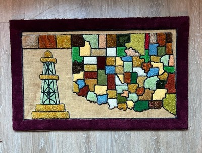 Vintage Oklahoma Carpet Wall Art - Mid Century- Handmade Retro